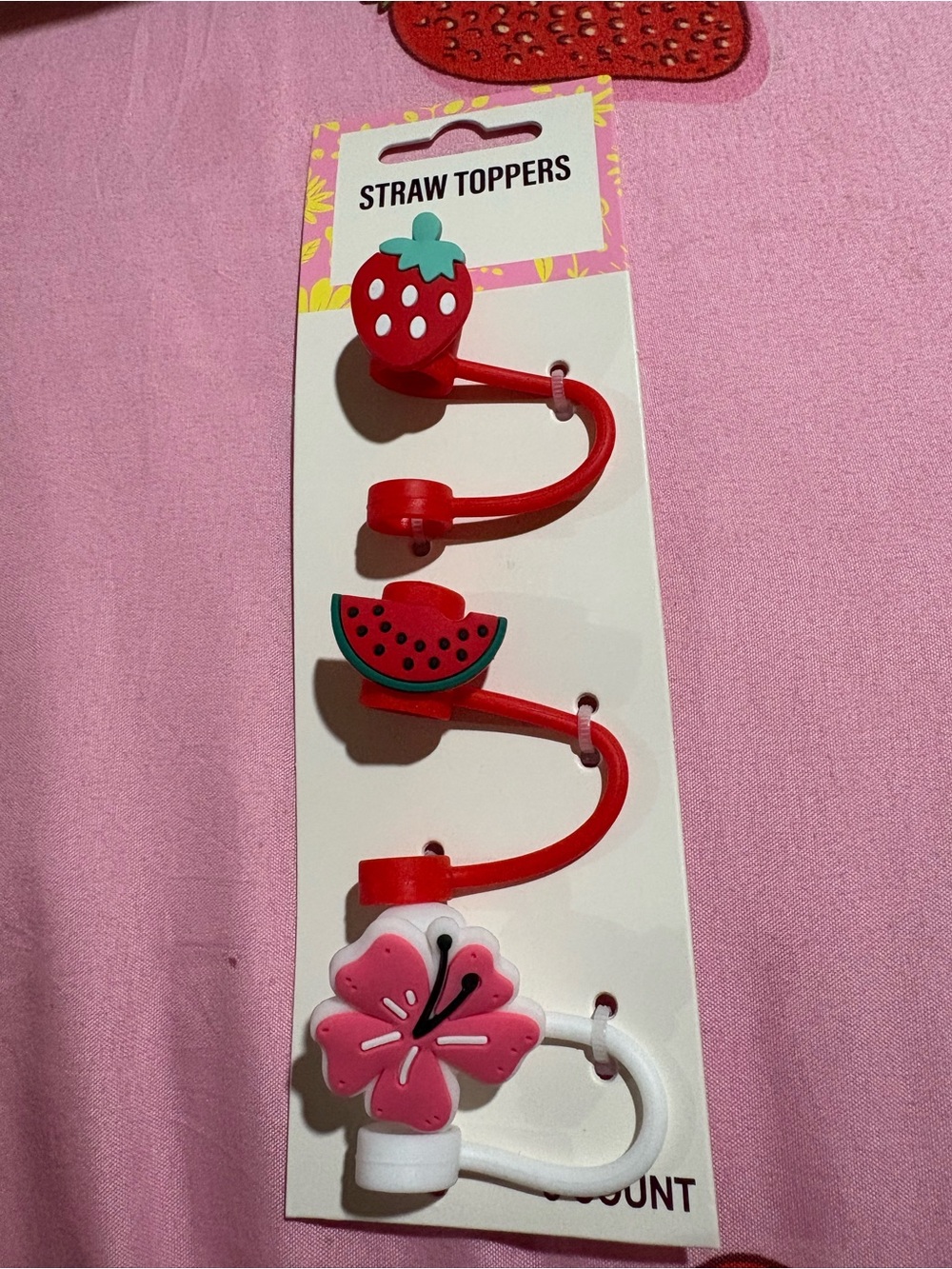 Straw Toppers Set - Red & White Fruit and Flower Silicone Clips